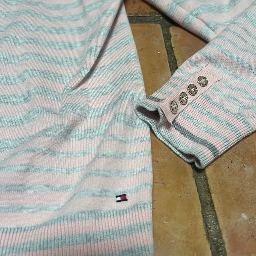 Tommy Hilfiger Pink and White Striped Turtleneck Sweater - Picture 4 of 5